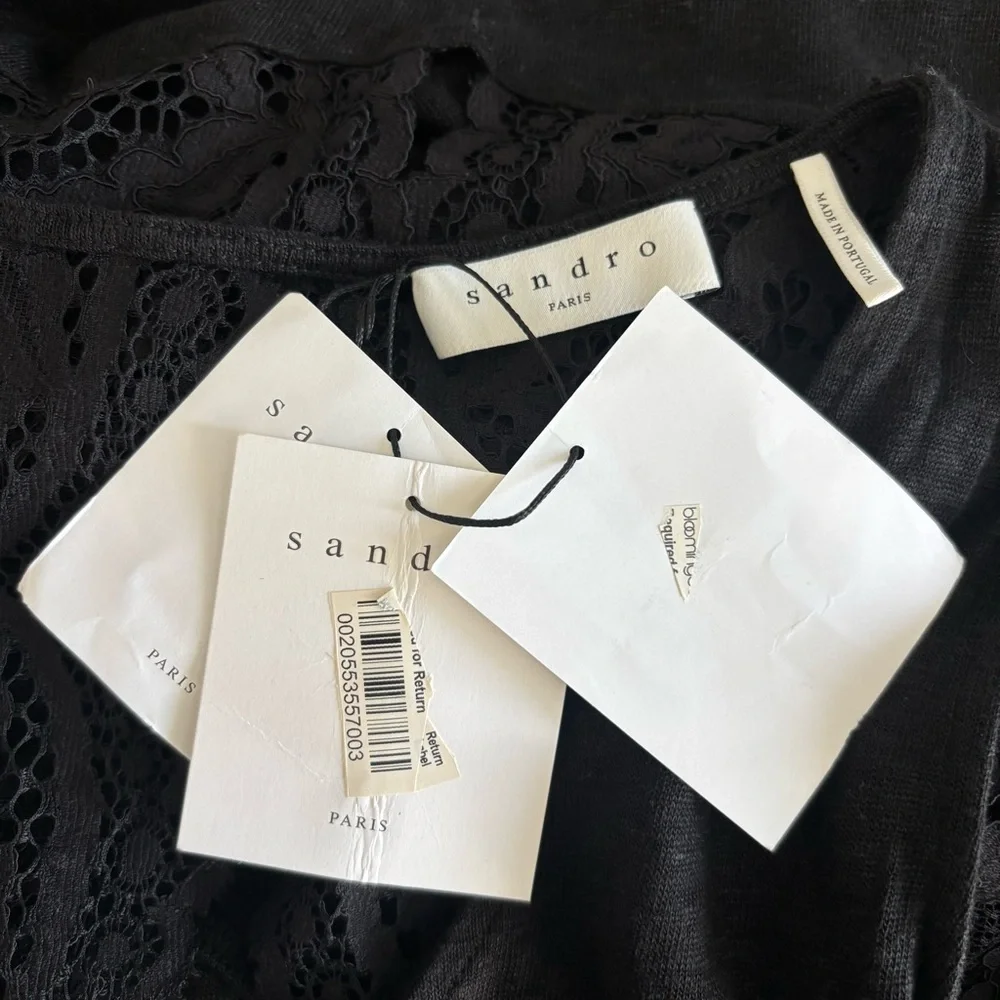 NWT Sandro Paris Black‎ Lace Tank Top Tango Noir Size Large - Picture 8 of 10